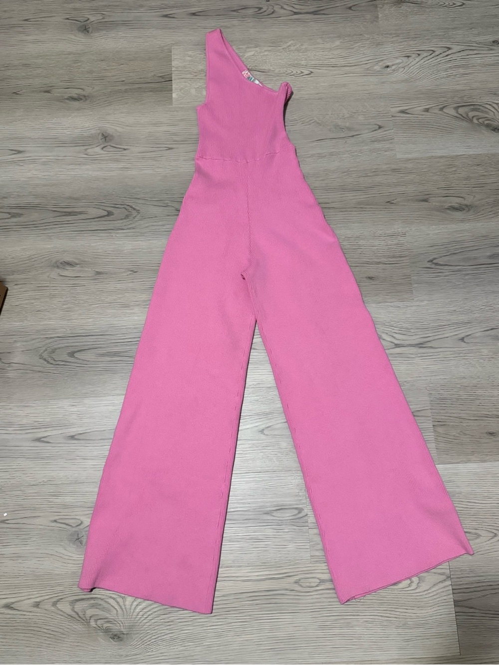 Free People Beach One Shoulder Pink Knit Jumpsuit Wide Leg Resort XS
